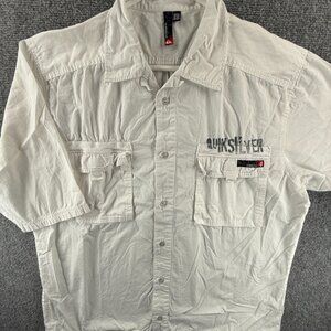 Quiksilver Loop Graphic Print All Cotton Camp Short Sleeve Medium White Casual